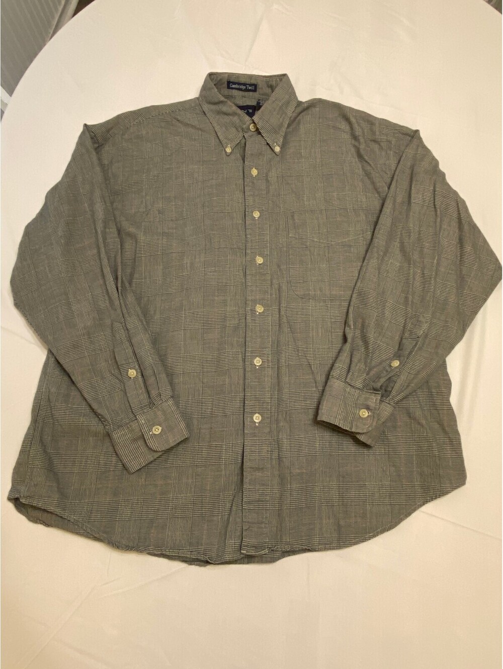 GANT Cambridge Twill Shirt Men's Large Gray Glen Plaid Button Down 100% Cotton
